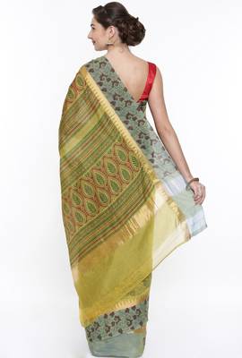 CLASSICATE From The House Of The Chennai Silks Women's Green Chanderi Cotton  Saree With Running Blouse 3