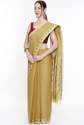 CLASSICATE From The House Of The Chennai Silks Women's Green Coimbatore Cotton Saree With Running Blouse 2