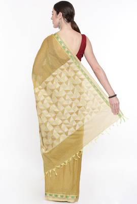 CLASSICATE From The House Of The Chennai Silks Women's Green Coimbatore Cotton Saree With Running Blouse 3