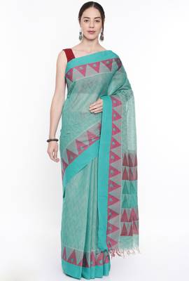 CLASSICATE From The House Of The Chennai Silks Women's Green Coimbatore Cotton Saree With Running Blouse 1