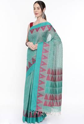 CLASSICATE From The House Of The Chennai Silks Women's Green Coimbatore Cotton Saree With Running Blouse 2