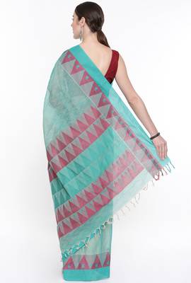 CLASSICATE From The House Of The Chennai Silks Women's Green Coimbatore Cotton Saree With Running Blouse 3