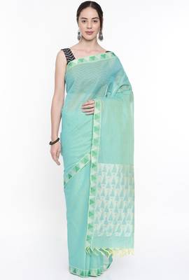 CLASSICATE From The House Of The Chennai Silks Women's Green Coimbatore Cotton Saree With Running Blouse 1