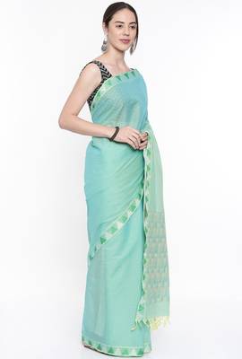 CLASSICATE From The House Of The Chennai Silks Women's Green Coimbatore Cotton Saree With Running Blouse 2