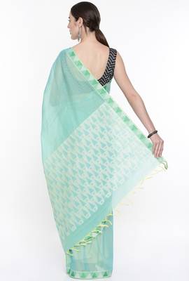 CLASSICATE From The House Of The Chennai Silks Women's Green Coimbatore Cotton Saree With Running Blouse 3