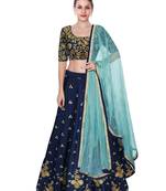 Blue Embroidered Art Silk Semi Stitched Lehenga