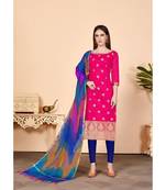 Pink embroidered Banarasi Unstitched salwar with dupatta
