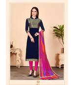 blue embroidered Banarasi Unstitched salwar with dupatta