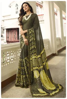 Mehendi printed georgette saree with blouse 1