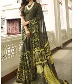 Mehendi printed georgette saree with blouse