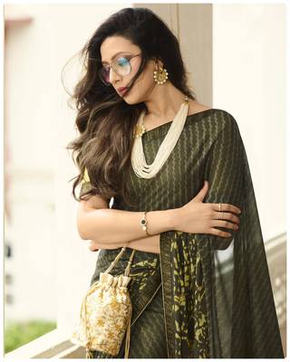 Mehendi printed georgette saree with blouse 2