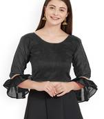 Designer Black Plain Banglori Silk With Latest Style Ruffle Sleeve Blouse