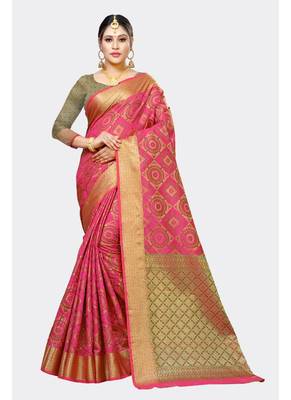 Dark pink woven art silk saree with blouse 1