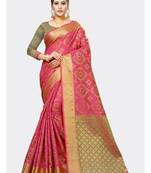 Dark pink woven art silk saree with blouse