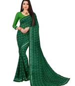 Green printed georgette saree with blouse