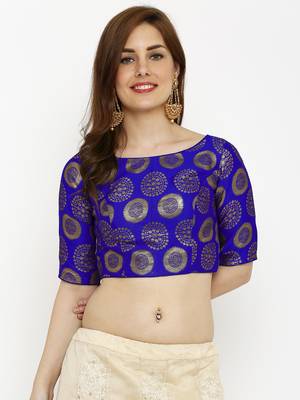 Designer Royalblue  Jequard Fabric Elbow Sleeve Blouse 1