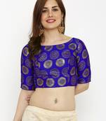 Designer Royalblue  Jequard Fabric Elbow Sleeve Blouse