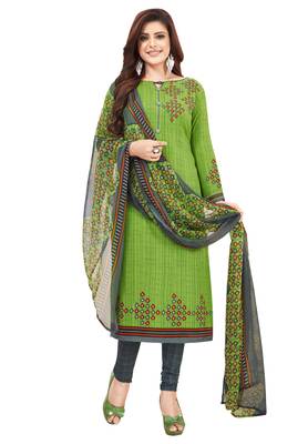 Women's Green & Grey Synthetic Printed Unstitch Dress Material With Dupatta 1
