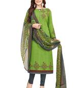 Women's Green & Grey Synthetic Printed Unstitch Dress Material With Dupatta