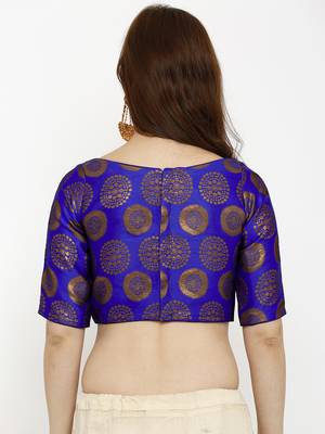 Designer Royalblue  Jequard Fabric Elbow Sleeve Blouse 2