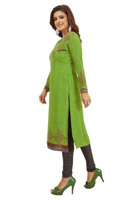 Women's Green & Grey Synthetic Printed Unstitch Dress Material With Dupatta 2
