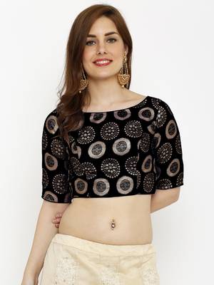 Designer black Jequard Fabric Elbow Sleeve Blouse 1