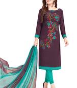 Women's Wine & Turquoise Synthetic Printed Unstitch Dress Material With Dupatta