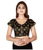 Designer black Jequard Silk Round Neck Cap Sleeve Blouse