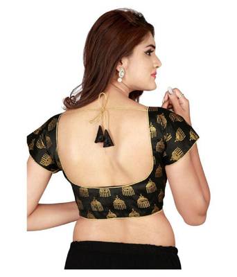 Designer black Jequard Silk Round Neck Cap Sleeve Blouse 2