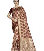 Maroon woven art silk saree with blouse