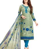 Women's Green Grey & Blue Synthetic Printed Unstitch Dress Material With Dupatta