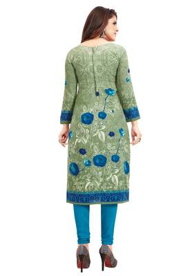 Women's Green Grey & Blue Synthetic Printed Unstitch Dress Material With Dupatta 2