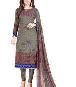 Women's Grey & Maroon Synthetic Printed Unstitch Dress Material With Dupatta