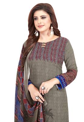 Women's Grey & Maroon Synthetic Printed Unstitch Dress Material With Dupatta 4