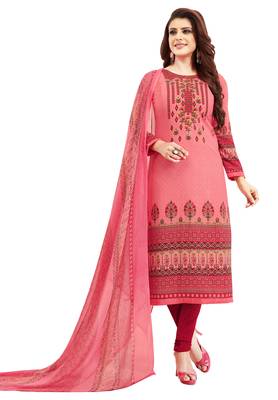 Women's Pink & Maroon Synthetic Printed Unstitch Dress Material With Dupatta 1