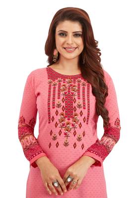 Women's Pink & Maroon Synthetic Printed Unstitch Dress Material With Dupatta 4