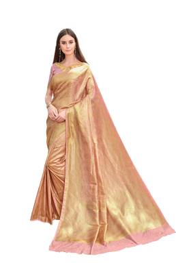 Pink woven jacquard saree with blouse 1