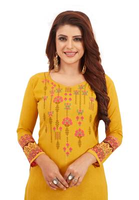Women's Gold & Pink Synthetic Printed Unstitch Dress Material With Dupatta 3