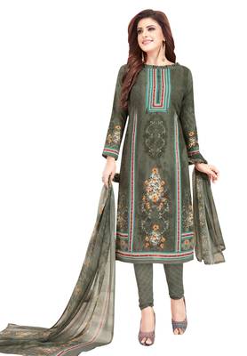 Women's Grey & Red Synthetic Printed Unstitch Dress Material With Dupatta 1