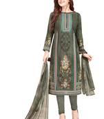 Women's Grey & Red Synthetic Printed Unstitch Dress Material With Dupatta
