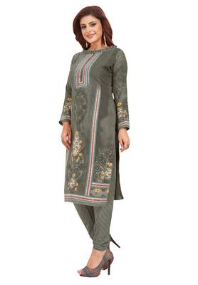 Women's Grey & Red Synthetic Printed Unstitch Dress Material With Dupatta 3