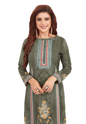 Women's Grey & Red Synthetic Printed Unstitch Dress Material With Dupatta 4