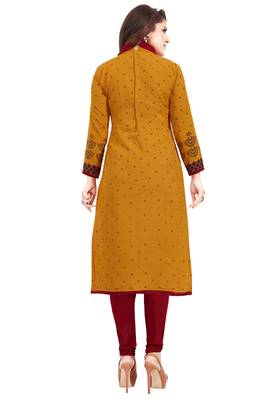 Women's Mustard & Maroon Synthetic Printed Unstitch Dress Material With Dupatta 2