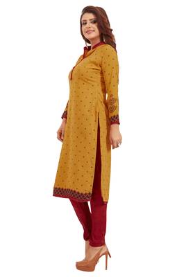 Women's Mustard & Maroon Synthetic Printed Unstitch Dress Material With Dupatta 3