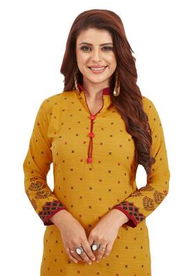 Women's Mustard & Maroon Synthetic Printed Unstitch Dress Material With Dupatta 4