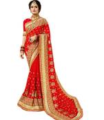 Red embroidered georgette saree with blouse