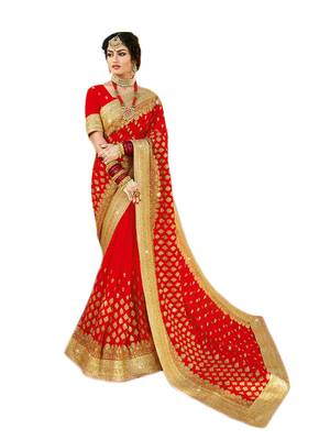 Red embroidered georgette saree with blouse 1