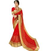 Red embroidered georgette saree with blouse