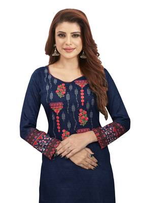 Women's Navy Blue & Red Synthetic Printed Unstitch Dress Material With Dupatta 4