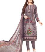Women's Grey & Pink Synthetic Printed Unstitch Dress Material With Dupatta